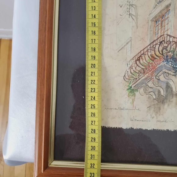 Original Painting Papyrus Italian Piazza Matted and Framed Signed  - Picture 9 of 10